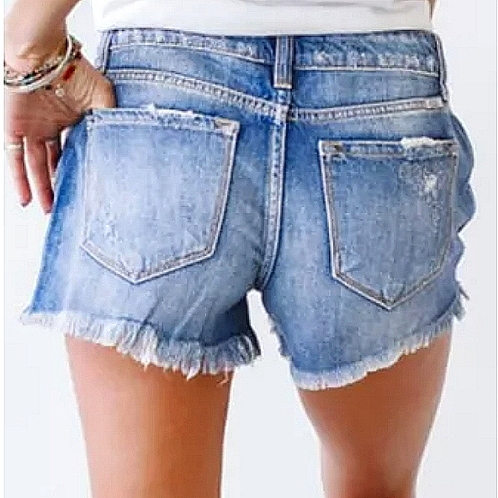 "Summer Love" Distressed Mid Rise Frayed Shorts - Picture 3 of 5
